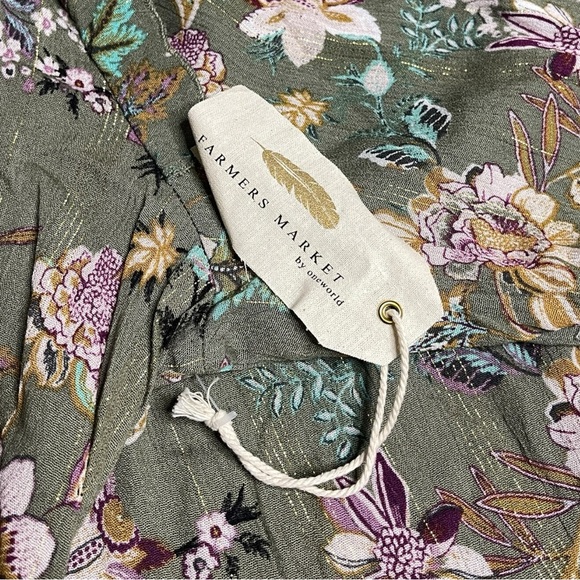 Farmers Market By OneWorld Womens Blouse Size XL Green Floral Button Up Top - Picture 5 of 5